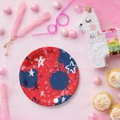 赤(青い（ばちゃばちゃ）跳ねると白黒の星) ペーパープレート (パーティー)