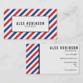 赤、青および白のストライブ柄の理容師の名刺 名刺 (正面/裏面)