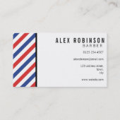 赤、青および白のストライブ柄の理容師の名刺 名刺 (裏面)