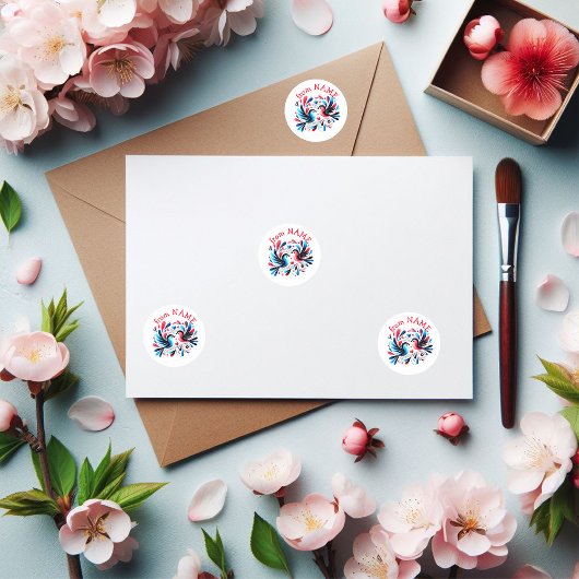 赤/青の愛の鳥のおもしろい ラウンドシール