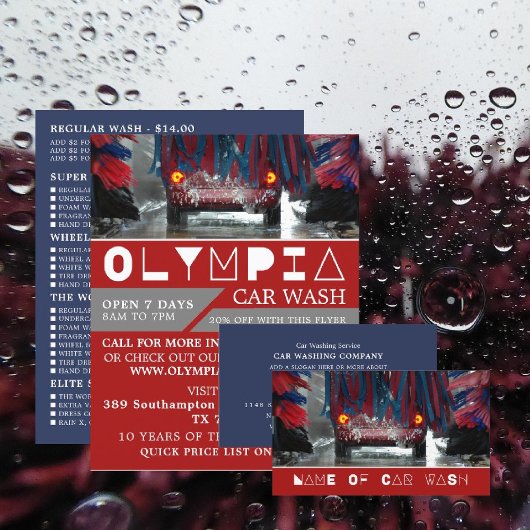 赤・青の洗車洗浄・清掃サービス 名刺