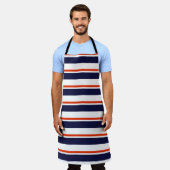赤(青ストライプ) エプロン (着用した状態)