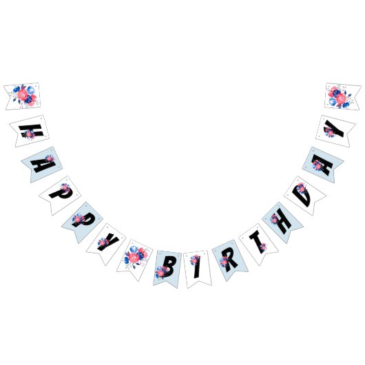 赤，青フローラ,ハッピーバースデー，バンニング旗 バンティングフラッグ (全)