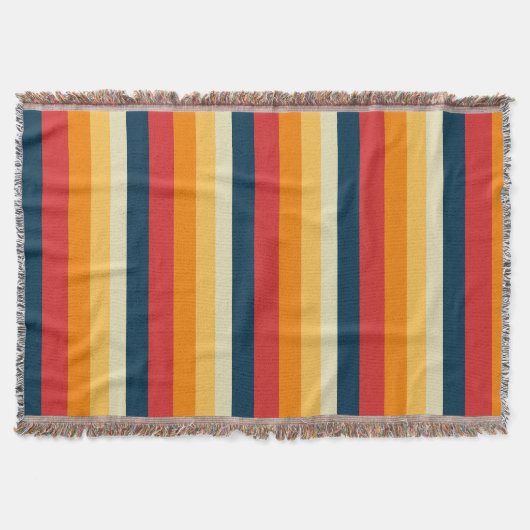 赤、青、オレンジ、黄ストライプ色 スローブランケット (正面)