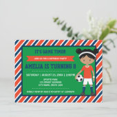 赤 青 サッカー フットボール ガール 誕生日 ご招待 招待状 (スタンド正面)