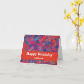 赤、青、ピンクのドロップ抽象芸術ハッピーバースデー カード (黄色い花)