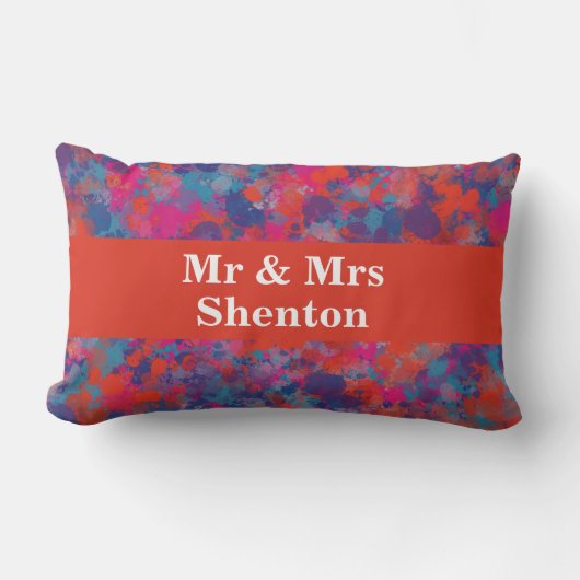 赤、青、ピンクのドロップ抽象芸術 ランバークッション (正面)