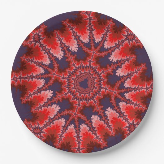 赤、青、ピンクのフラクタル誕生日 ペーパープレート (正面)