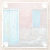 赤、青、灰色の壁、ドアと窓 ガラスコースター (裏面)