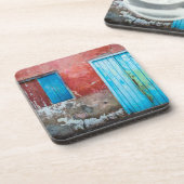 赤、青、灰色の壁、ドアと窓 コースター (左側)