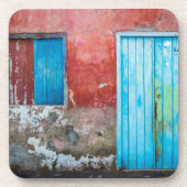 赤、青、灰色の壁、ドアと窓 コースター (正面)