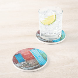 赤、青、灰色の壁、ドアと窓 コースター