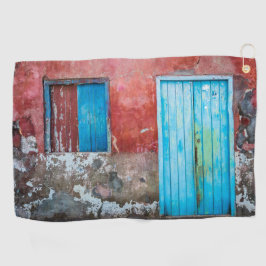赤、青、灰色の壁、ドアと窓 ゴルフタオル