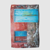 赤、青、灰色の壁、ドアと窓 ゴルフタオル (正面)