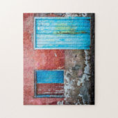 赤、青、灰色の壁、ドアと窓 ジグソーパズル (縦)