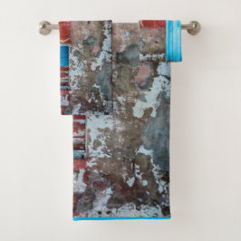 赤、青、灰色の壁、ドアと窓 バスタオルセット