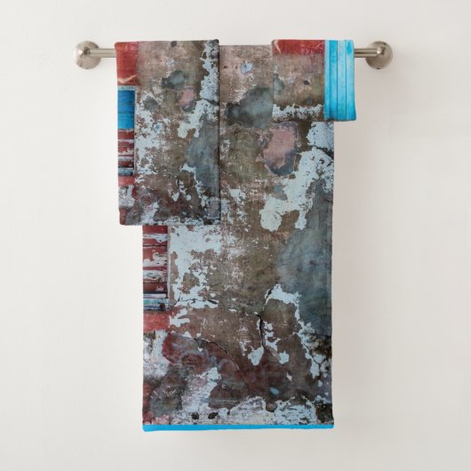 赤、青、灰色の壁、ドアと窓 バスタオルセット (インサイチュ)