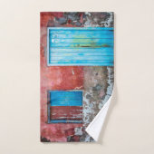 赤、青、灰色の壁、ドアと窓 バスタオルセット (ハンドタオル)