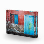 赤、青、灰色の壁、ドアと窓 フォトブロック (右)