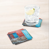 赤、青、灰色の壁、ドアと窓 ペーパーコースター (インサイチュ)