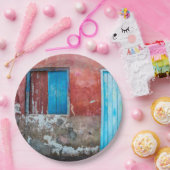 赤、青、灰色の壁、ドアと窓 ペーパープレート (パーティー)