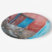 赤、青、灰色の壁、ドアと窓 ペーパープレート (アングル)