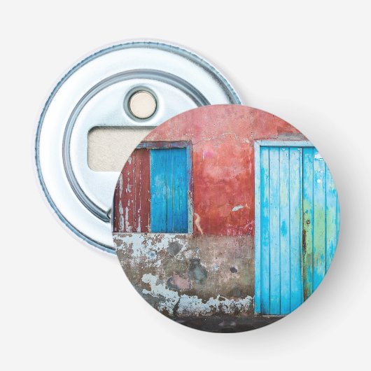 赤、青、灰色の壁、ドアと窓 栓抜き (正面)