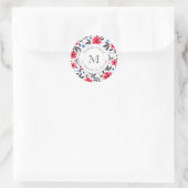 赤、青、灰色の水色の花ラベル ラウンドシール (バッグ)