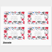 赤、青、灰色の水色の花ラベル 長方形シール (シート)