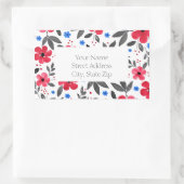 赤、青、灰色の水色の花ラベル 長方形シール (バッグ)