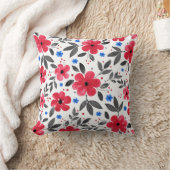 赤、青、灰色の水色の花 クッション (ブランケット)