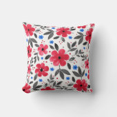 赤、青、灰色の水色の花 クッション (正面)