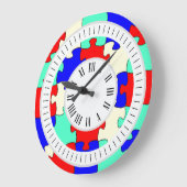 赤、青、白のジグソー（時間と分） ラージ壁時計 (傾斜)