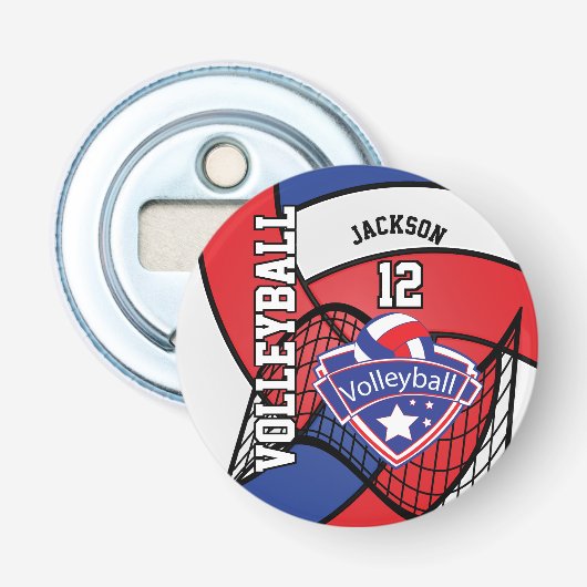 赤、青、白のバレーボール🏐ロゴ 栓抜き (正面)