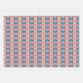 赤、青、白の水色パターン（の模様が）ある ラッピングペーパーシート (正面2)