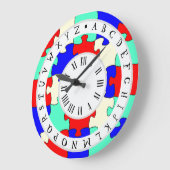赤・青・白ジグソーアルファベット ラージ壁時計 (傾斜)