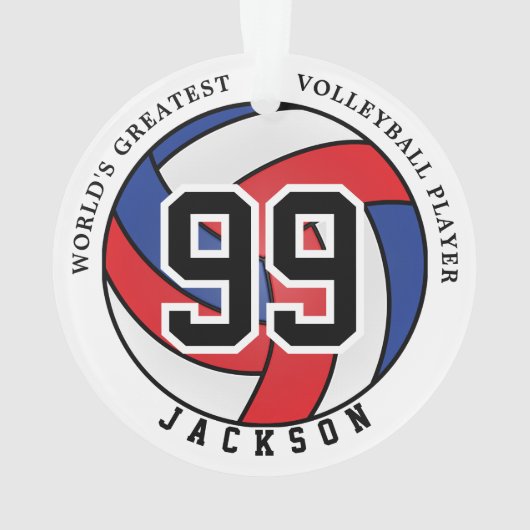 赤・青・白バレーボール |オーナムのパーソナライズ オーナメント (裏面)