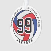 赤・青・白バレーボール |オーナムのパーソナライズ オーナメント (正面)