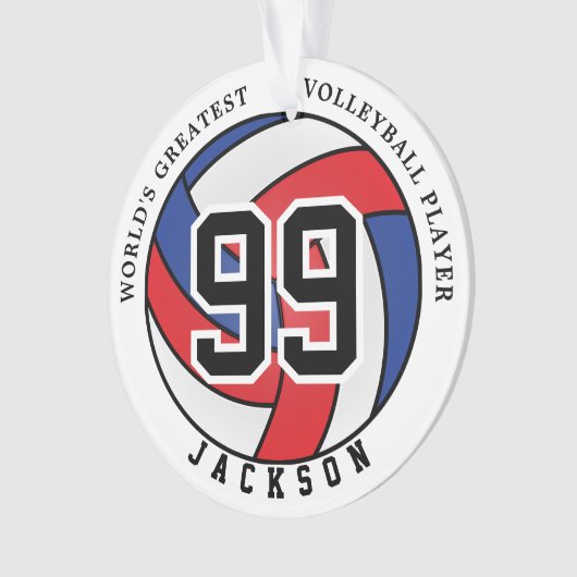 赤・青・白バレーボール |オーナムのパーソナライズ オーナメント (正面)