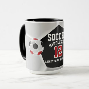 赤・青・白⚽サッカースポーツ マグカップ