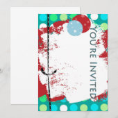 赤 青 緑の子供の誕生日招待状 招待状 (正面/裏面)