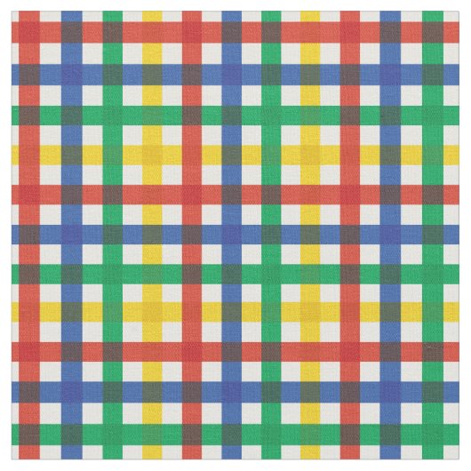 赤、青、緑、黄のサマーレインボープレイド ファブリック (クローズアップ)