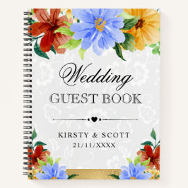 赤・青・黄の花結婚のゲストブック ノートブック