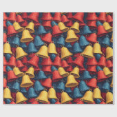 赤、青、黄色のクリスマスベル ラッピングペーパー (フラット)