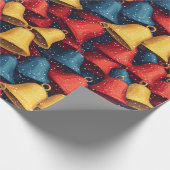 赤、青、黄色のクリスマスベル ラッピングペーパー (角)