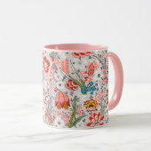 赤 青 黄 ワイルド フラワーズ チューリップ、葉 花 マグカップ (正面右)