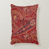 赤、青、黄、白のヴィンテージペイズリーフローラ アクセントクッション (正面(垂直))