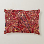 赤、青、黄、白のヴィンテージペイズリーフローラ アクセントクッション (裏面)