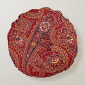 赤、青、黄、白のヴィンテージペイズリーフローラ ラウンドクッション (裏面)