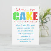 赤/青Let Themsケーキ食べ誕生日招待状 招待状 (スタンド正面)